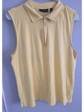 Rafaella Quarter Zip Top Women X L Yellow Good Sleeveless Collared Knit